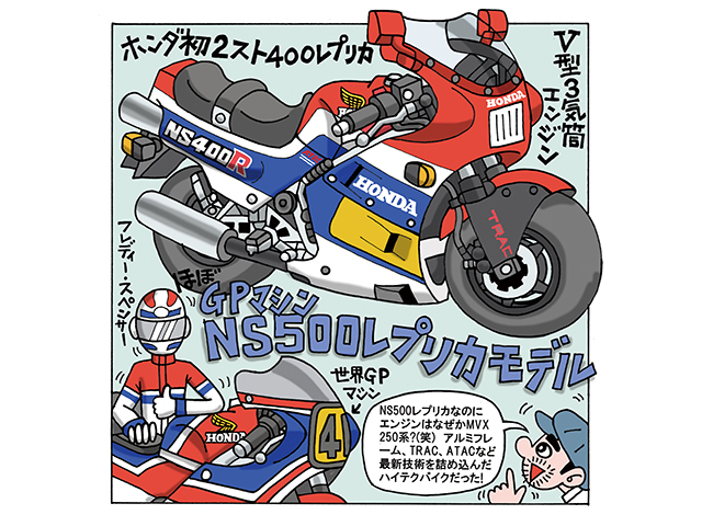 藤原かんいちのイラストでつづる400ccバイク30選「ホンダ NS400R」