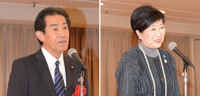 自民党オートバイ議員連盟 逢沢一郎会長と小池百合子東京都知事