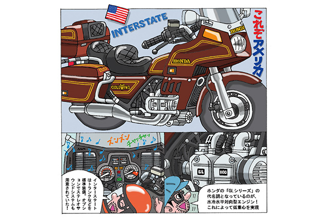 ビックバイク絵伝「GL1100 ゴールドウイング インターステート」 イラストby藤原かんいち